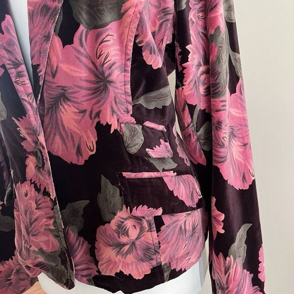 Caribbean Joe Floral Velvet Blazer 12P Pink Jacket Indie Preppy Colorful - Picture 10 of 13
